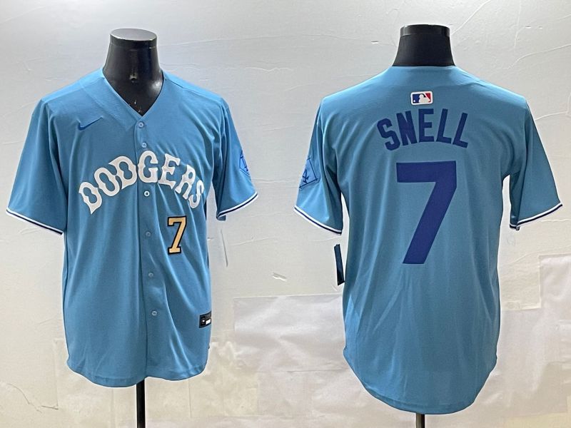 Men Los Angeles Dodgers #7 Snell Light Blue Joint Name 2025 Nike MLB Jersey style 21